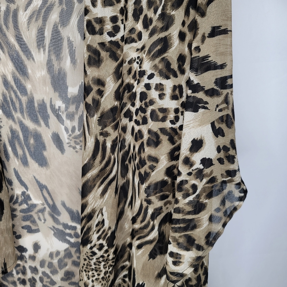 Olive And Black Animal Print Open Front Cardigan - Picture 3 of 8
